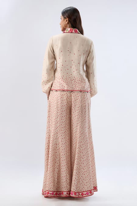 Shop Label Niti Bothra Beige Tencel, Silk Beads, Sequins, Embroidery Floral Pattern Shirt With Sharara at Aza Fashions Shop_Label Niti Bothra_Beige Tencel, Silk Beads, Sequins, Embroidery Floral Pattern Shirt With Sharara _at_Aza_Fashions