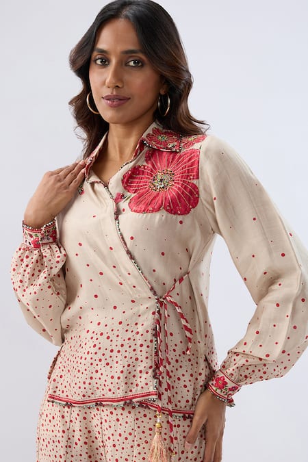 Buy Label Niti Bothra Beige Tencel, Silk Beads, Sequins, Embroidery Floral Pattern Shirt With Sharara Online at Aza Fashions Buy_Label Niti Bothra_Beige Tencel, Silk Beads, Sequins, Embroidery Floral Pattern Shirt With Sharara _Online_at_Aza_Fashions