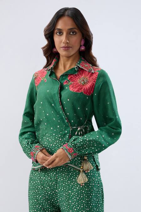 Buy_Label Niti Bothra_Green Tencel, Silk Beads, Sequins, Embroidery Floral Print Shirt With Sharara _Online_at_Aza_Fashions