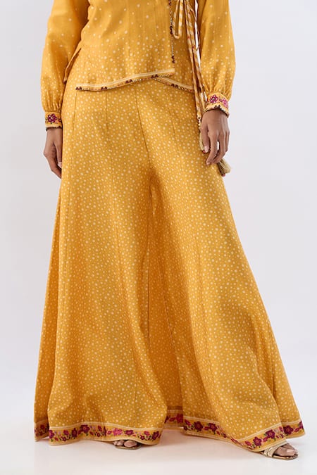 Buy_Label Niti Bothra_Yellow Tencel Beads, Sequins, Embroidery Floral Pattern Shirt With Sharara _Online_at_Aza_Fashions