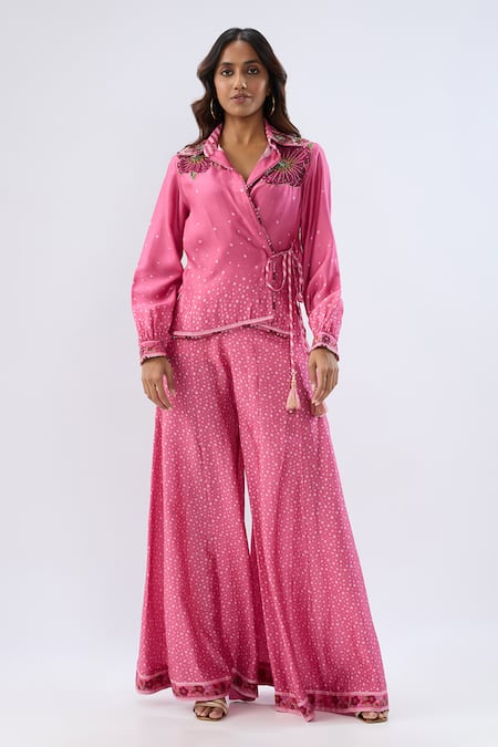 Label Niti Bothra Pink Silk, Tencel Beads, Sequins, Embroidery Floral Pattern Shirt With Sharara Online at Aza Fashions Label Niti Bothra_Pink Silk, Tencel Beads, Sequins, Embroidery Floral Pattern Shirt With Sharara _Online_at_Aza_Fashions
