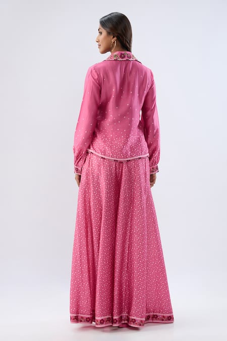 Shop Label Niti Bothra Pink Silk, Tencel Beads, Sequins, Embroidery Floral Pattern Shirt With Sharara at Aza Fashions Shop_Label Niti Bothra_Pink Silk, Tencel Beads, Sequins, Embroidery Floral Pattern Shirt With Sharara _at_Aza_Fashions