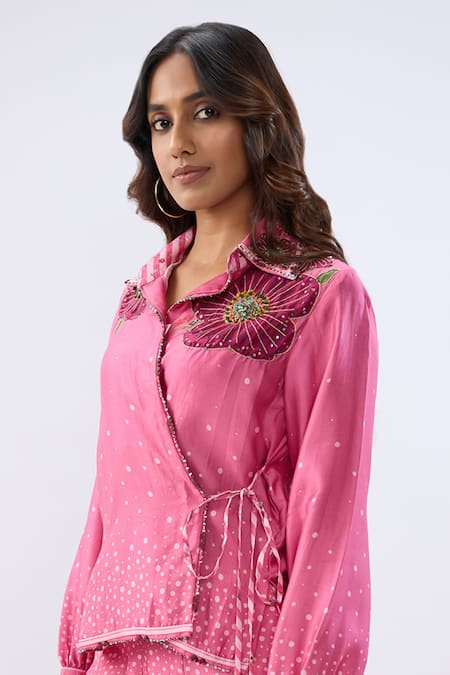 Shop Label Niti Bothra Pink Silk, Tencel Beads, Sequins, Embroidery Floral Pattern Shirt With Sharara Online at Aza Fashions Shop_Label Niti Bothra_Pink Silk, Tencel Beads, Sequins, Embroidery Floral Pattern Shirt With Sharara _Online_at_Aza_Fashions