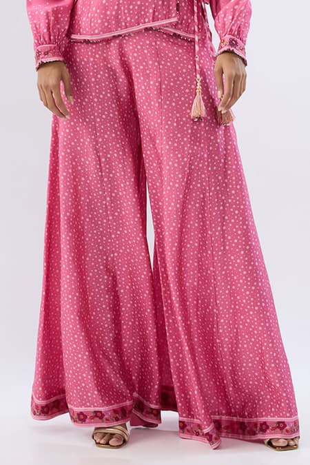 Label Niti Bothra Pink Silk, Tencel Beads, Sequins, Embroidery Floral Pattern Shirt With Sharara at Aza Fashions Label Niti Bothra_Pink Silk, Tencel Beads, Sequins, Embroidery Floral Pattern Shirt With Sharara _at_Aza_Fashions