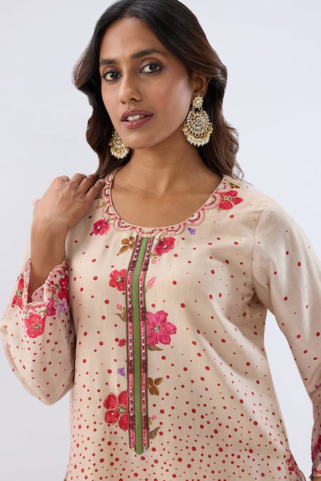 Buy_Label Niti Bothra_Ivory Silk Organza Beads, Sequins, Embroidery, Floral Pattern Kurta Sharara Set _Online_at_Aza_Fashions