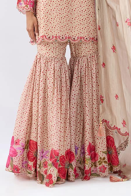 Shop_Label Niti Bothra_Ivory Silk Organza Beads, Sequins, Embroidery, Floral Pattern Kurta Sharara Set _Online_at_Aza_Fashions