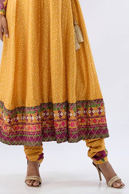 Label Niti Bothra_Yellow Tencel, Silk Organza Embroidery, Beads, Blossom Pattern Kurta Set _at_Aza_Fashions