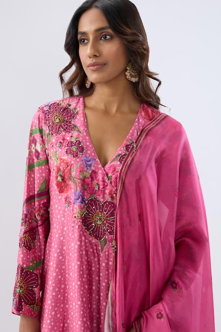 Buy_Label Niti Bothra_Pink , Tencel, Organza Beads, Sequins, Floral Pattern Kurta Set _Online_at_Aza_Fashions