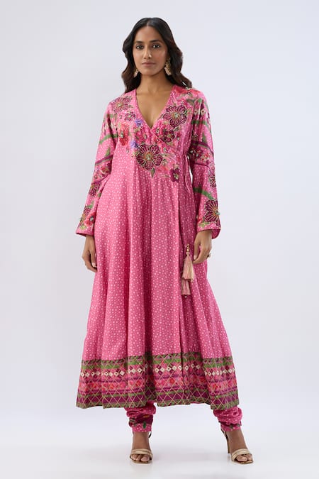 Buy_Label Niti Bothra_Pink , Tencel, Organza Beads, Sequins, Floral Pattern Kurta Set 