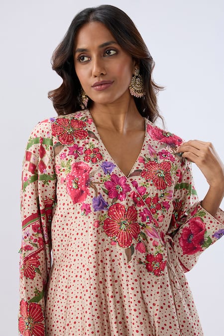 Shop Label Niti Bothra Pink Tencel, , Organza Beads, Sequins, Floral Blossom Kurta Set Online at Aza Fashions Shop_Label Niti Bothra_Pink Tencel, , Organza Beads, Sequins, Floral Blossom Kurta Set _Online_at_Aza_Fashions