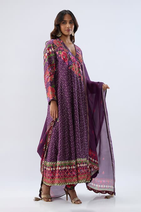 Buy_Label Niti Bothra_Purple , Tencel, Organza Beads, Sequins, Floral Pattern Kurta Set _Online_at_Aza_Fashions