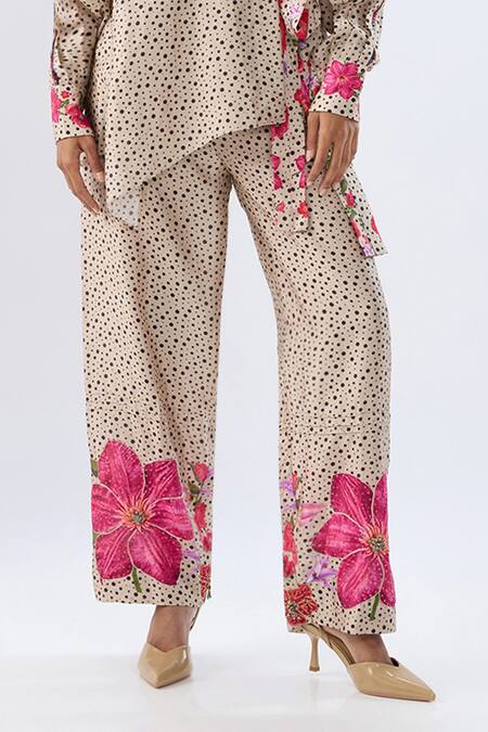 Shop_Label Niti Bothra_Ivory Tencel Beads, Sequins, Embroidery Collared Polka Dot Print Shirt With Pant _Online_at_Aza_Fashions