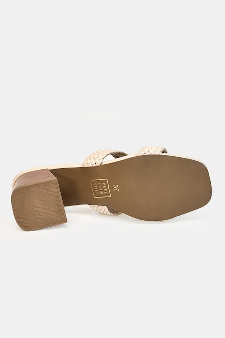 Heel Your Sole_Off White Liona Woven Braided Upper Block Heels _Online_at_Aza_Fashions