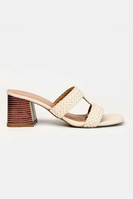 Buy_Heel Your Sole_Off White Liona Woven Braided Upper Block Heels _Online_at_Aza_Fashions