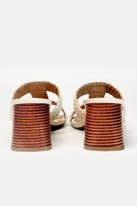 Shop_Heel Your Sole_Off White Liona Woven Braided Upper Block Heels _Online_at_Aza_Fashions