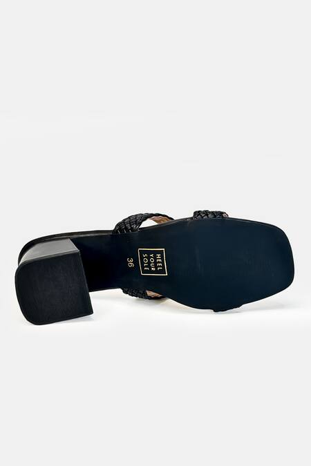 Heel Your Sole_Black Liona Woven Braided Upper Block Heels _Online_at_Aza_Fashions