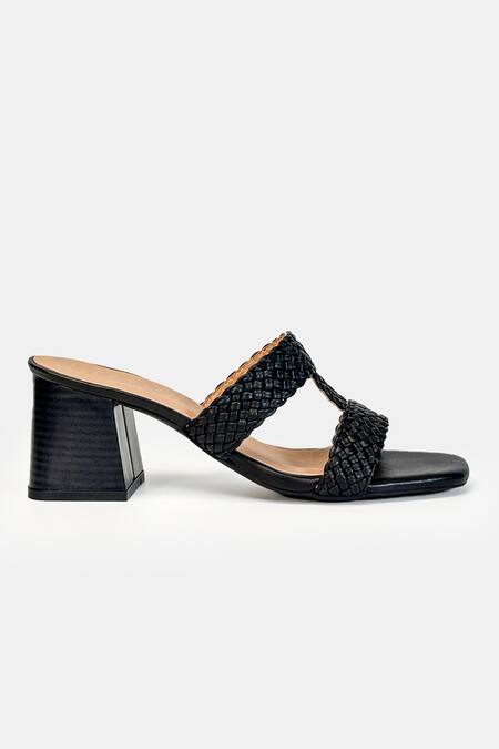 Buy_Heel Your Sole_Black Liona Woven Braided Upper Block Heels _Online_at_Aza_Fashions