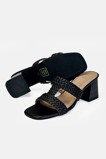 Heel Your Sole_Black Liona Woven Braided Upper Block Heels _at_Aza_Fashions