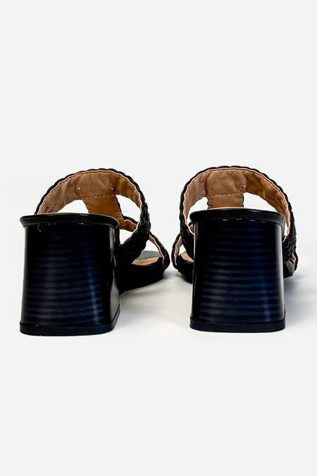 Buy_Heel Your Sole_Black Liona Woven Braided Upper Block Heels 