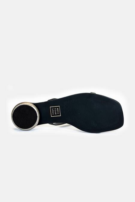 Heel Your Sole_Black Cut Work Kai Metallic Detail Sandals _Online_at_Aza_Fashions