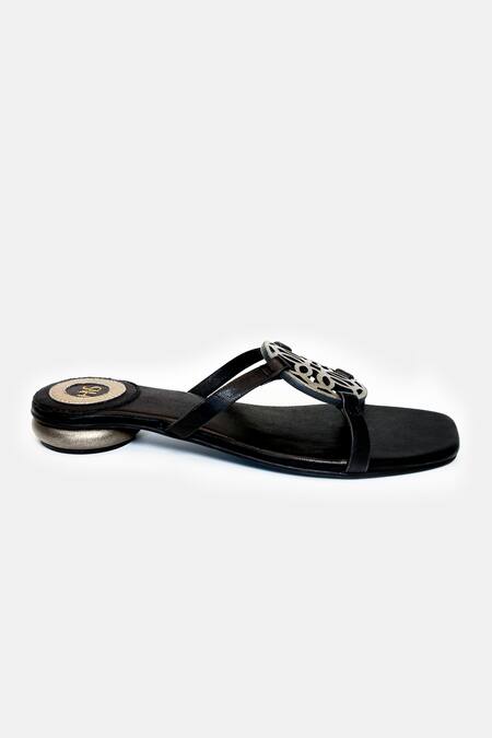Buy_Heel Your Sole_Black Cut Work Kai Metallic Detail Sandals _Online_at_Aza_Fashions