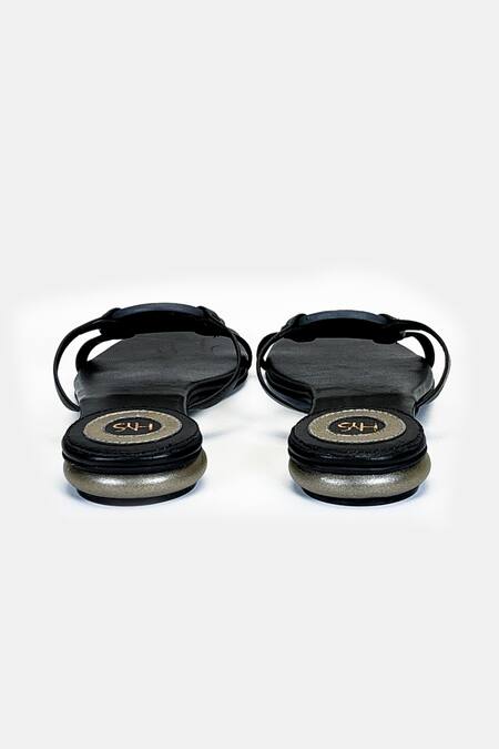 Heel Your Sole_Black Cut Work Kai Metallic Detail Sandals _at_Aza_Fashions