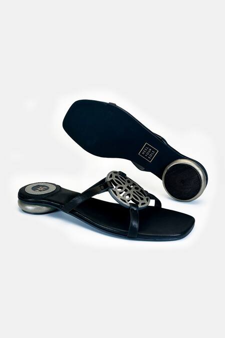 Shop_Heel Your Sole_Black Cut Work Kai Metallic Detail Sandals 