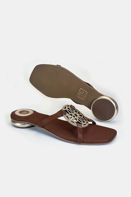 Heel Your Sole Kai Metallic Cutwork Detail Leather Sandals 