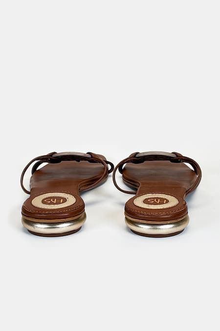 Buy_Heel Your Sole_Tan Cut Work Kai Metallic Detail Leather Sandals 