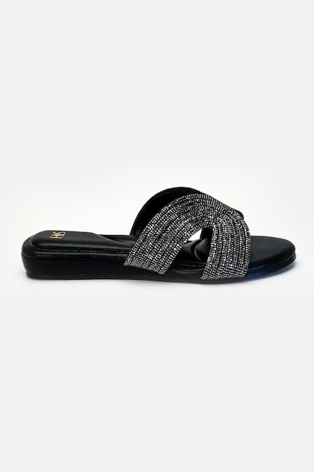 Buy_Heel Your Sole_Black Rhinestones Dazzle Embellished Criss-cross Strap Wedges _Online_at_Aza_Fashions