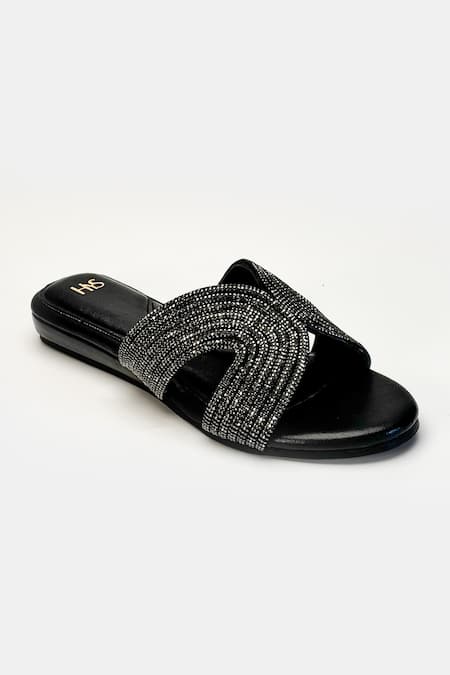 Heel Your Sole_Black Rhinestones Dazzle Embellished Criss-cross Strap Wedges _at_Aza_Fashions