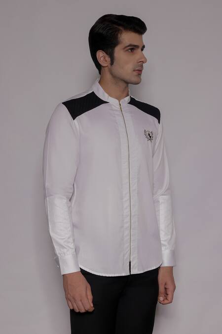 Shop_Lacquer Embassy_White Cotton Satin Embroidery Beckbord Placement Shirt _Online_at_Aza_Fashions