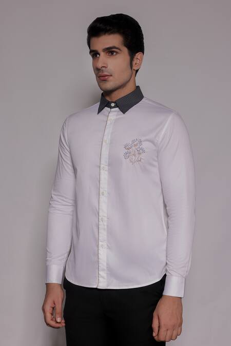 Shop_Lacquer Embassy_White Cotton Satin Embroidery, Zari, Piping Rosendahl Placement Shirt _Online_at_Aza_Fashions