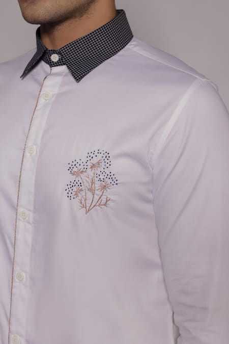 Lacquer Embassy_White Cotton Satin Embroidery, Zari, Piping Rosendahl Placement Shirt _at_Aza_Fashions