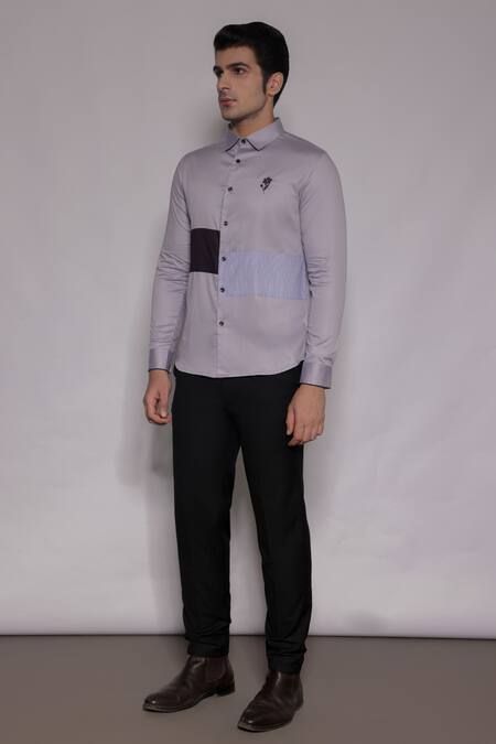Buy_Lacquer Embassy_Purple Cotton Satin Cut Work, Embroidery, Piping Langley Placement Shirt _Online_at_Aza_Fashions