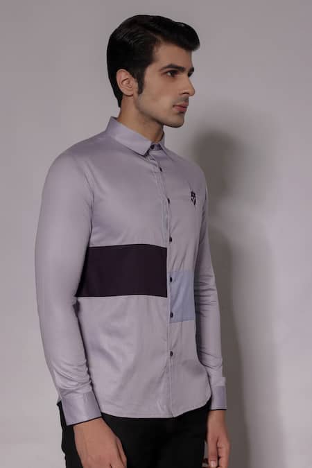 Shop_Lacquer Embassy_Purple Cotton Satin Cut Work, Embroidery, Piping Langley Placement Shirt _Online_at_Aza_Fashions