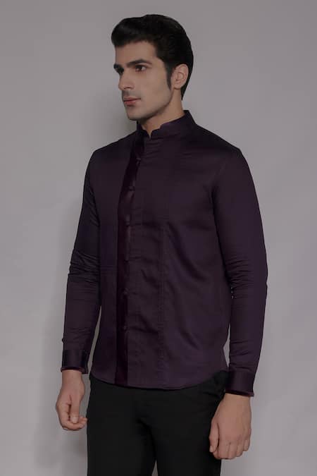 Buy_Lacquer Embassy_Purple Cotton Satin Montclair Pintuck Shirt _Online_at_Aza_Fashions