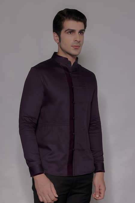Shop_Lacquer Embassy_Purple Cotton Satin Montclair Pintuck Shirt _Online_at_Aza_Fashions
