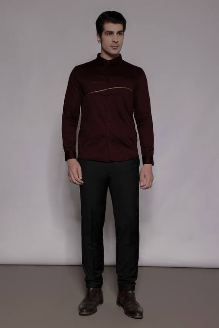 Buy_Lacquer Embassy_Maroon Cotton Satin Zari, Embroidery Alderton Abstract Shirt _Online_at_Aza_Fashions