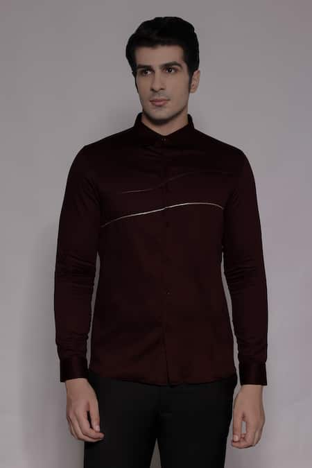 Lacquer Embassy Maroon Cotton Satin Zari, Embroidery Alderton Abstract Shirt 