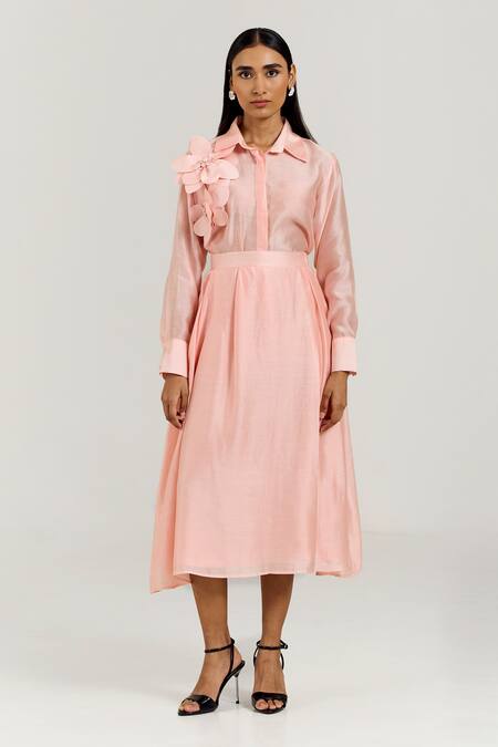 Buy Notsosure Pink Chanderi Silk Fabric Flowers Collared 3d Embellished Shirt Online at Aza Fashions Buy_Notsosure_Pink Chanderi Silk Fabric Flowers Collared 3d Embellished Shirt _Online_at_Aza_Fashions