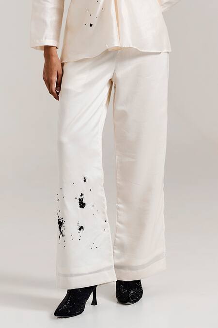 Buy_Notsosure_Off White Chanderi Silk Beads Collared Abstract Embroidered Shirt With Pant _Online_at_Aza_Fashions