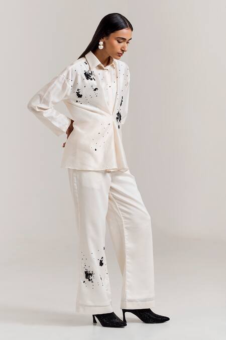 Shop_Notsosure_Off White Chanderi Silk Beads Collared Abstract Embroidered Shirt With Pant _Online_at_Aza_Fashions