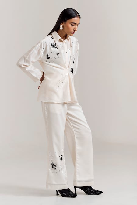 Shop_Notsosure_White Chanderi Silk Beads Collared Abstract Embroidered Shirt _Online_at_Aza_Fashions