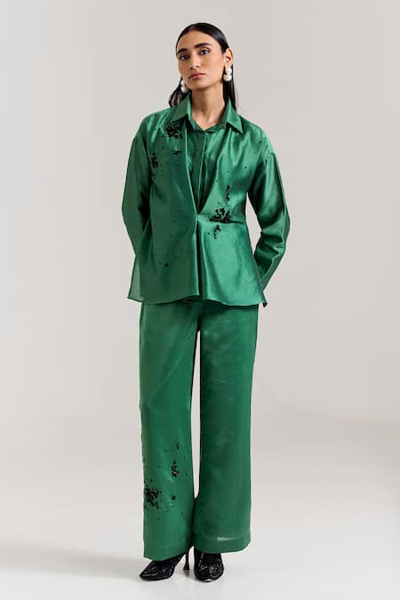 Notsosure Scatter Embroidered Shirt With Pant 