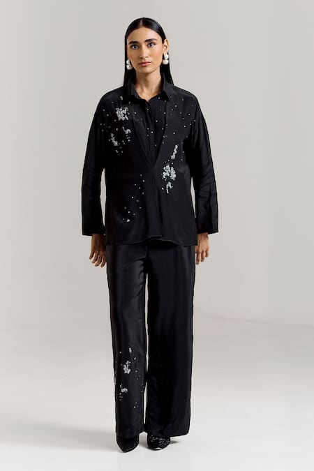 Notsosure Scatter Embroidered Shirt With Pant 