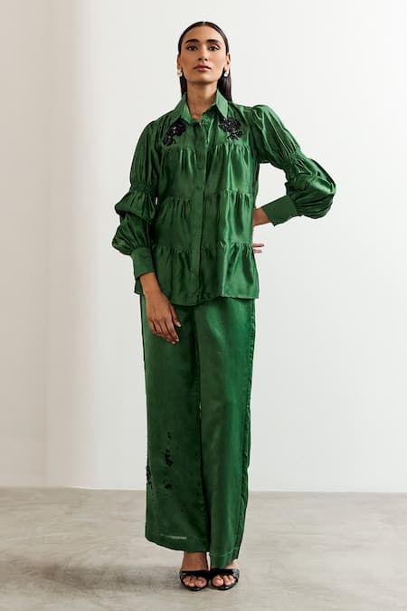 Notsosure Frill Embroidered Shirt With Pant 