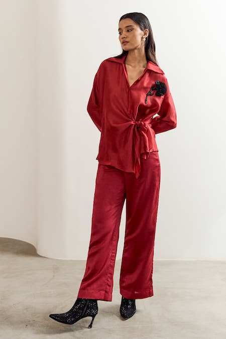 Notsosure Floral Embellished Shirt With Pant 