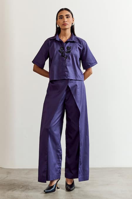 Notsosure Flower Embroidered Shirt & Pant Set 