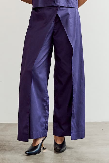 Buy_Notsosure_Purple Cotton Embroidery Collared Flower Shirt And Pant Set _Online_at_Aza_Fashions